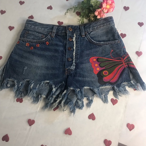 Free People Pants - NWT Free People Distressed Butterfly Jean Shorts